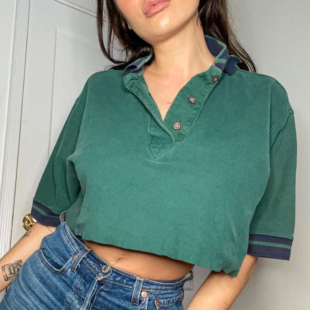 Green & Navy Crop Polo